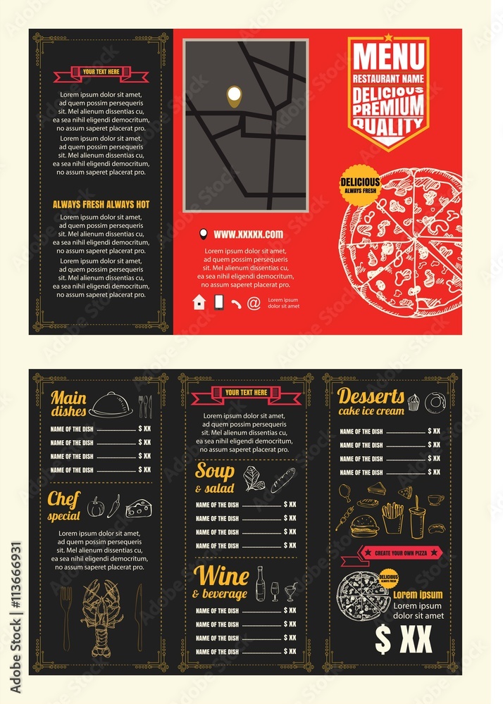 Fototapeta premium Vintage Restaurant menu design pamphlet vector template chalkboa