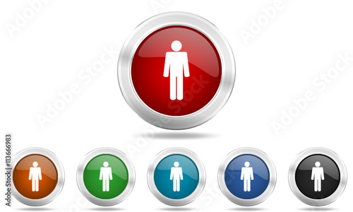 Steel glossy round colored web male gender vector icon set