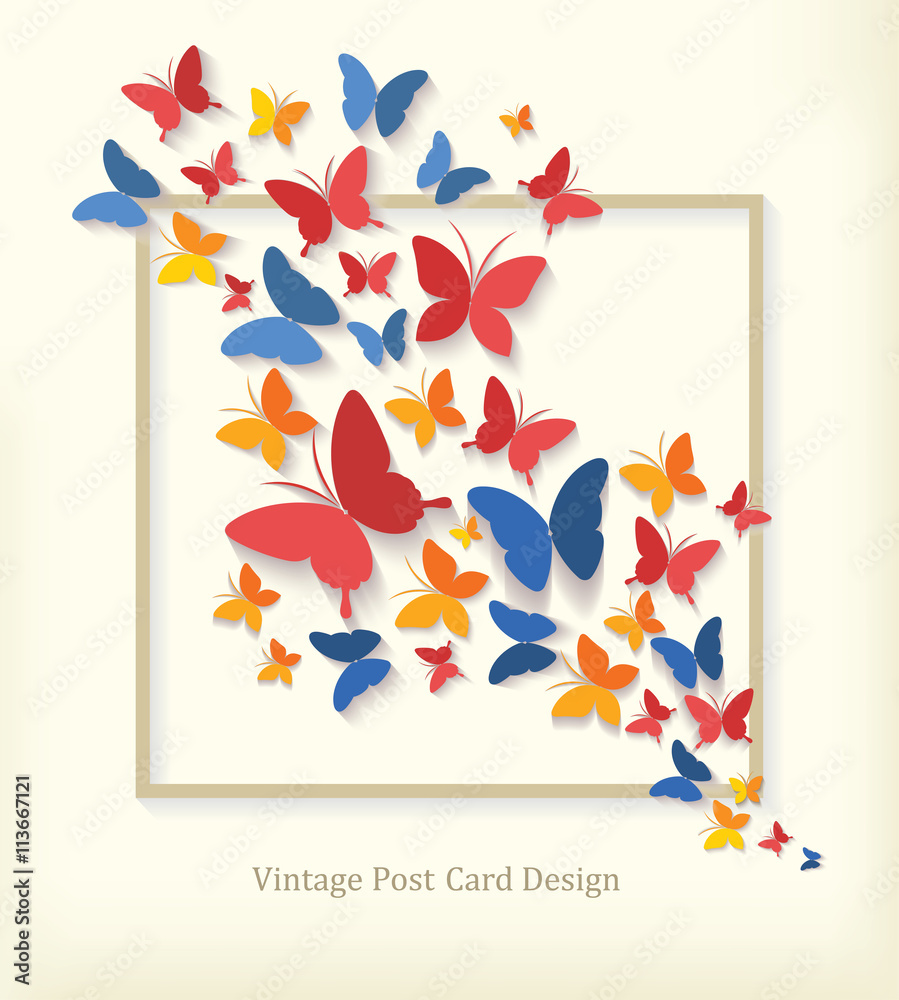 Vintage Post Card with Butterflies.