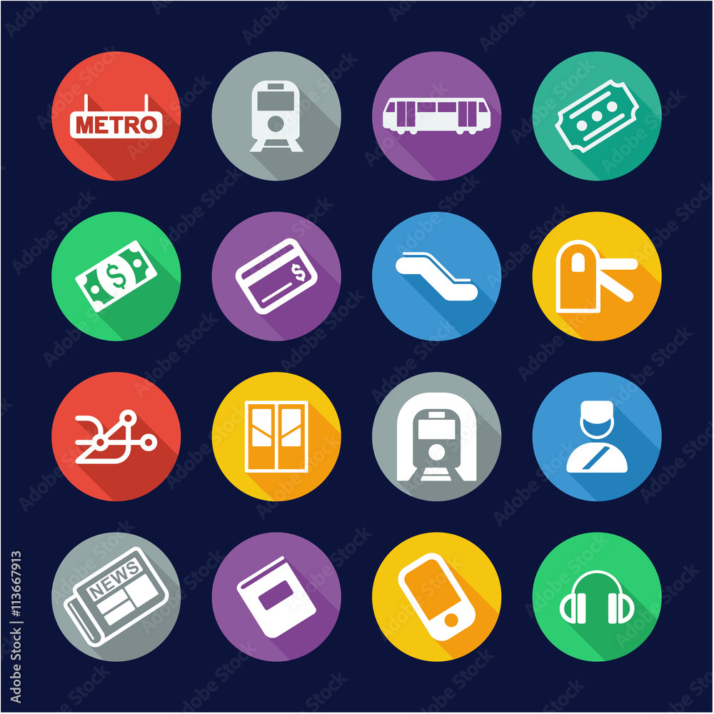 Metro Or Subway Icons Flat Design Circle Metro Or Subway Icons Flat Design Circle