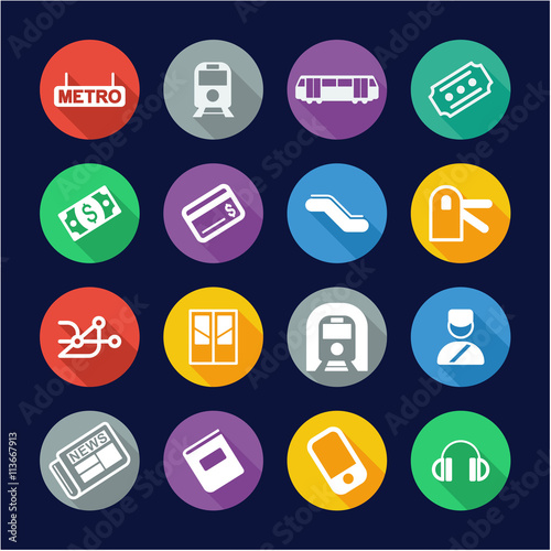 Metro Or Subway Icons Flat Design Circle