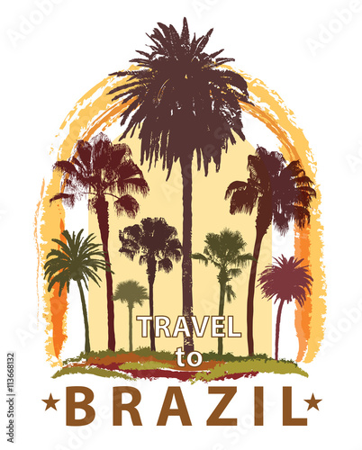 Travel Banner with Palm Trees for Brazil. 