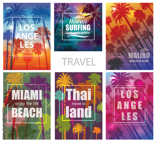 Exotic Travel Backgrounds with Palm Trees . 