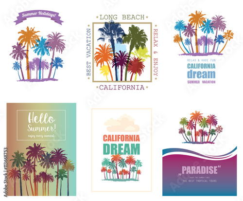Exotic Travel Background with Palm Trees.  
