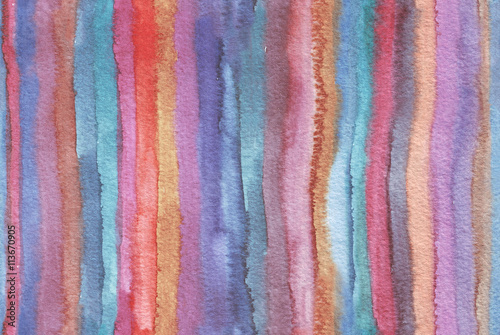 Horizontal large illustration with watercolor vertical stripes in seamless abstract background. Vivid colors, grainy texture, hand drawn with bright colors and wet brush, good for presentation, print