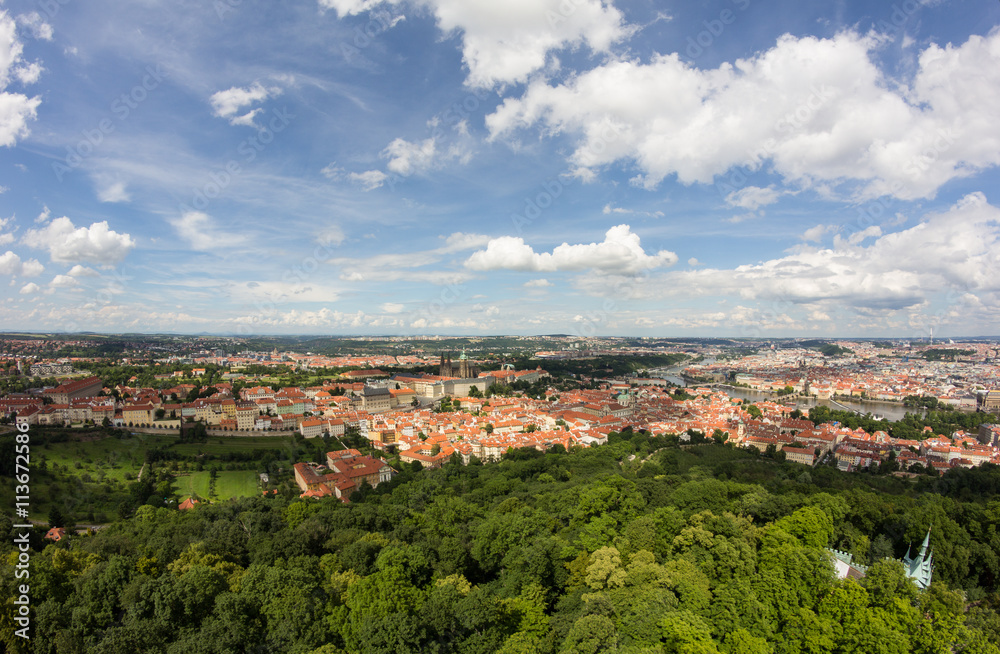 Wonderful View To The City Of Prague From Petrin Observation Tower In Czech Republic