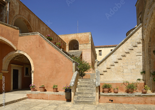 Courtyard of Agia Triada Monastery or the Monastery of Agia Triada Tsangarolon. It is a Greek Orthodox monastery in the Akrotiri peninsula near the city of Chania. Greece, Crete photo