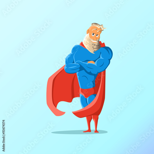 Old charismatic hipster Superhero. Superhero in action. Vector illustration.