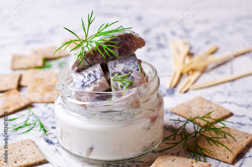 Slices of marinated herring