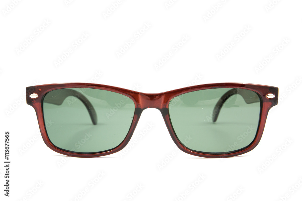 red sunglasses on white background