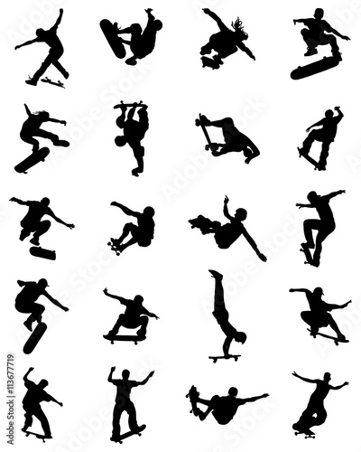 Black silhouettes of skate jumpers, vector