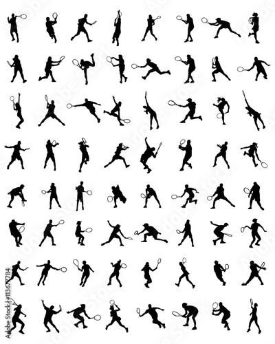 Black silhouettes of tennis players, vector