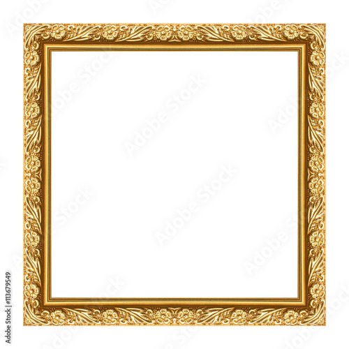 Gold picture frame isolated white background.