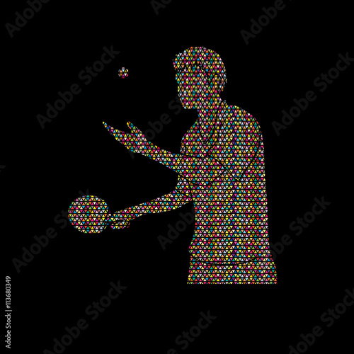 Ping pong player designed using colorful mosaic pattern graphic vector.
