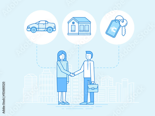 Vector illustration in trendy flat linear style - sharing econom