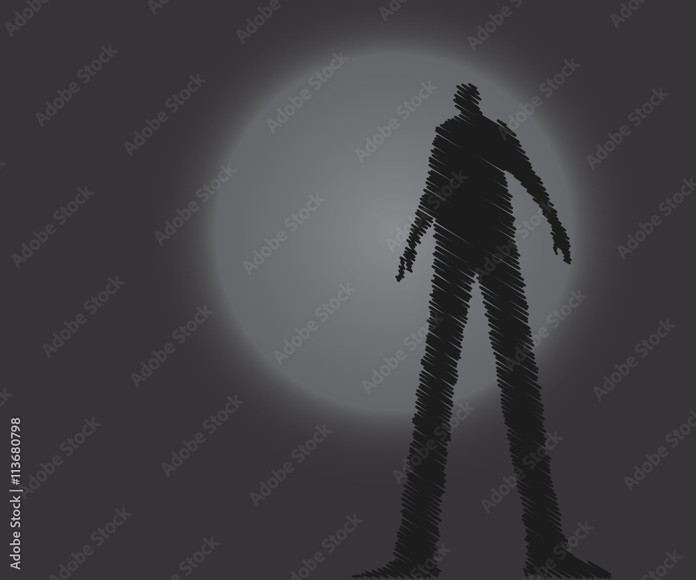 Man shadow, shadowy figure on dark background. Stock Vector | Adobe Stock