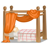 Bed with orange canopy. Interior items isolated
