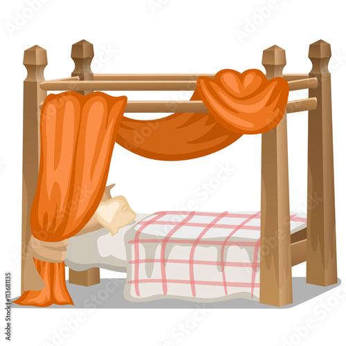 Bed with orange canopy. Interior items isolated