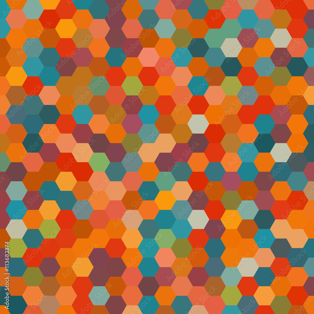 abstract background consisting of orange, blue hexagons