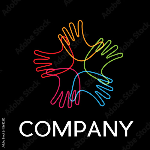 Vector sign hands crossed, in linear style on black background