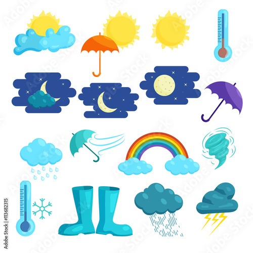 Weather icons set, cartoon style