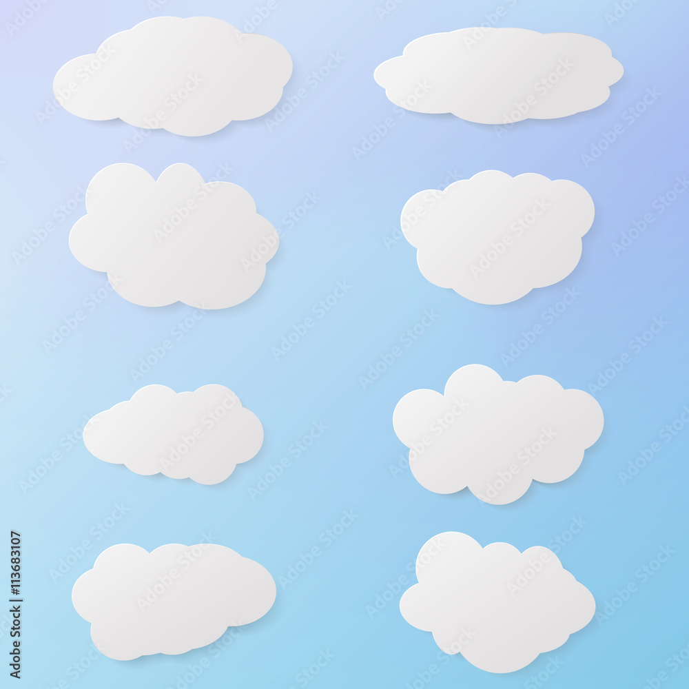 Collection clouds. Set of clouds. Elements cloud design. Clouds of white paper. Abstract clouds. Vector illustration.
