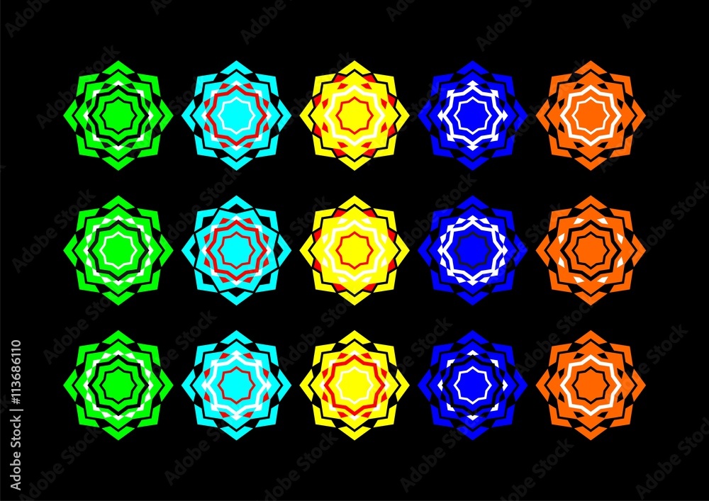 Symmetrical Arab rosette of several colors 14 - obrazy, fototapety, plakaty 