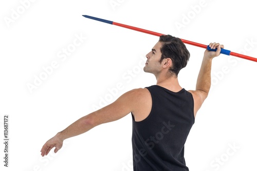 Male athlete preparing to throw javelin