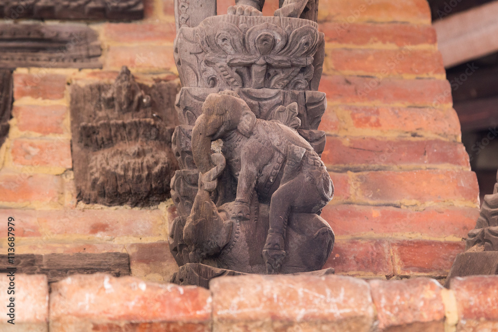 Erotic elephant carvings on temple in Bhaktapur, Nepal