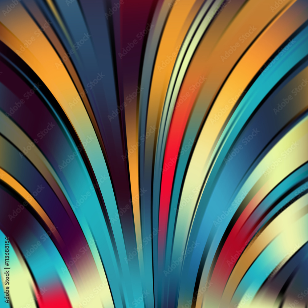 Colorful smooth light lines background. Black, blue, yellow, orange colors