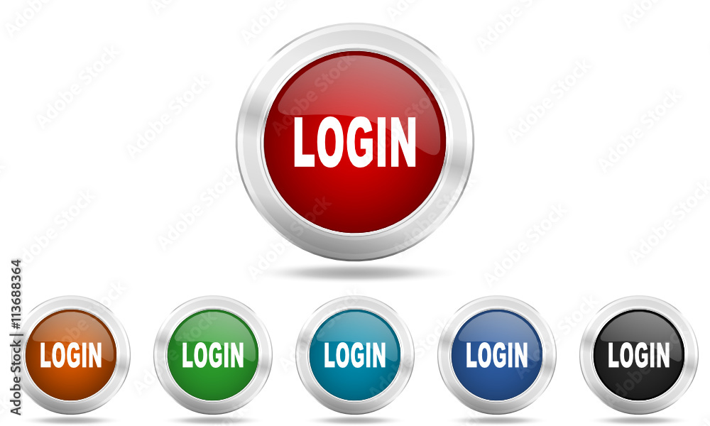 Metallic chrome round vector glossy login icon set Metallic chrome round vector glossy login icon set