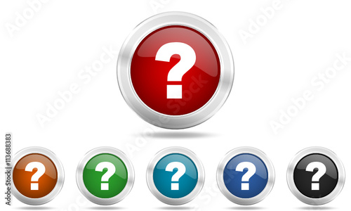 Metallic chrome round vector glossy question mark icon set