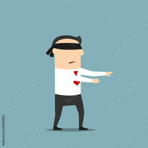 Businessman walking with black blindfold