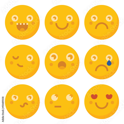 Set of basic emoticons. Vector flat illustration.