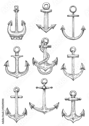 Nautical anchors with rope for marine theme design photo