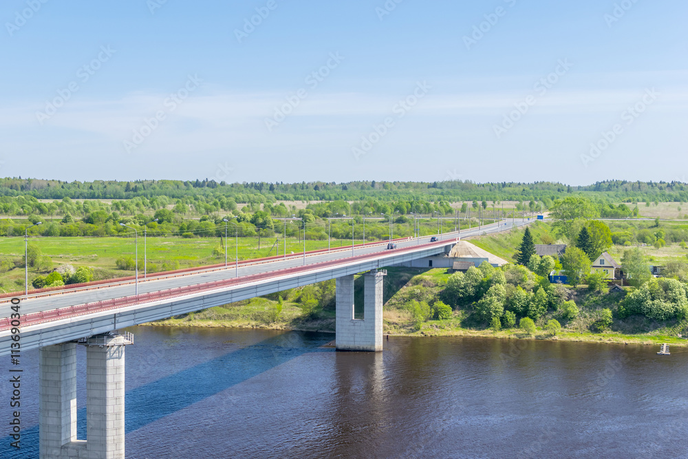 The bridge across the Volkhov river near the village Semenkovo, St. Petersburg, Russia, Leningrad region