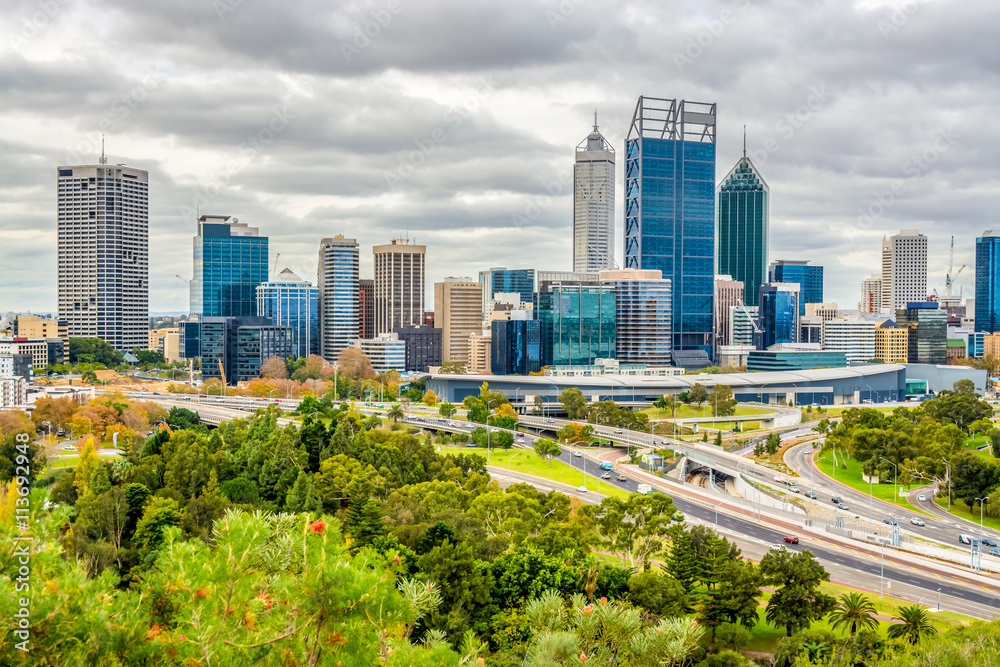Perth City scape during the day with an overcast sky