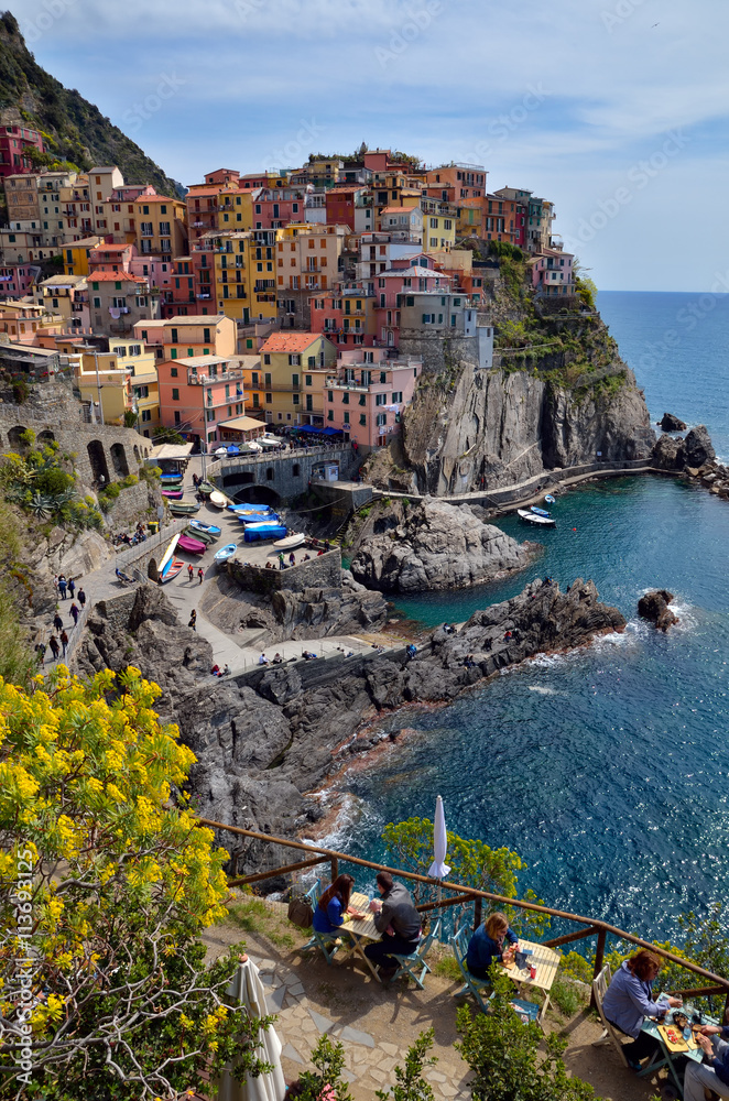 Restaurant near the sea with beautiful view, Manarola, Cinque Terre, Italy