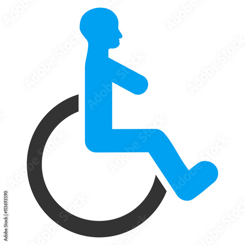 Wheelchair vector icon. Style is bicolor flat icon symbol with rounded angles, blue and gray colors, white background.