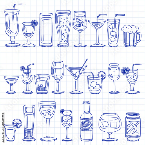 Alcohol drinks and cocktails icon set