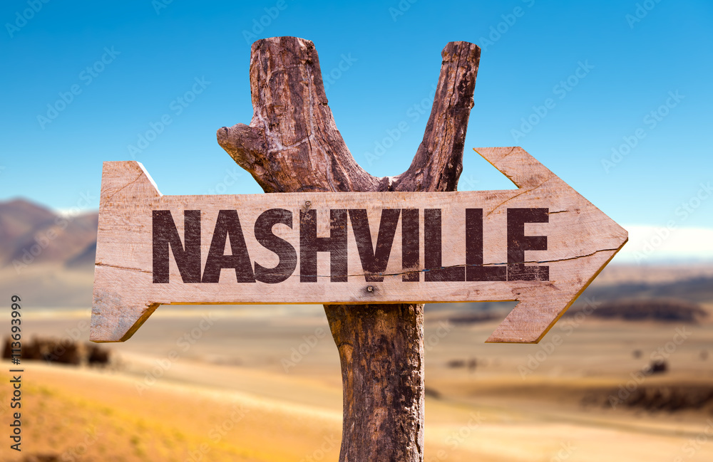 Nashville wooden sign with a desert background