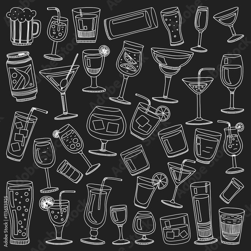 Alcohol drinks and cocktails icon set
