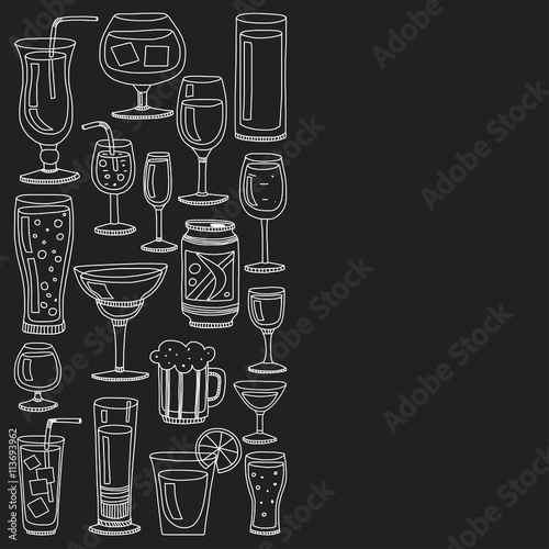 Fototapeta Zestaw ikon napojów alkoholowych i koktajli