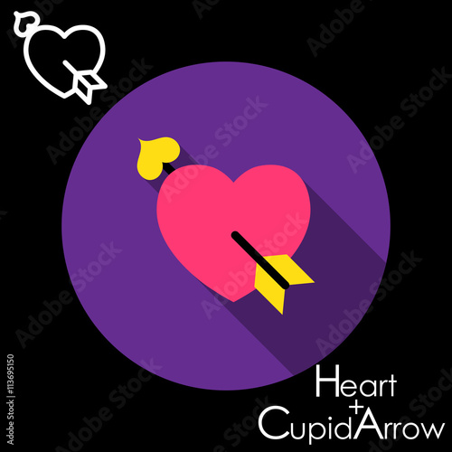 Hearts and cupid arrow. Vector illustration.