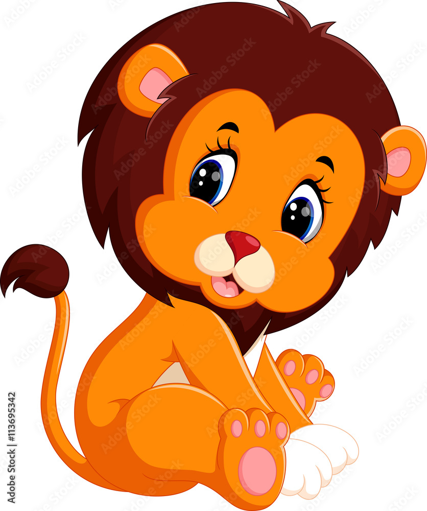 illustration of cute baby lion cartoon Stock Vector | Adobe Stock