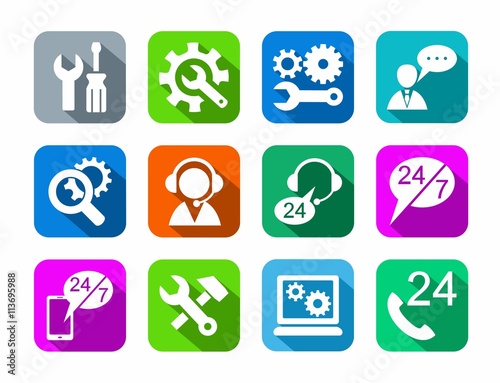 Technical support, icons, color. 