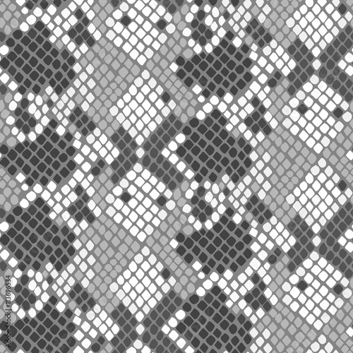 Snake skin seamless vector texture. Gray and white tone colors snake pattern ornament for textile fabric. Artificial reptile leather pattern.