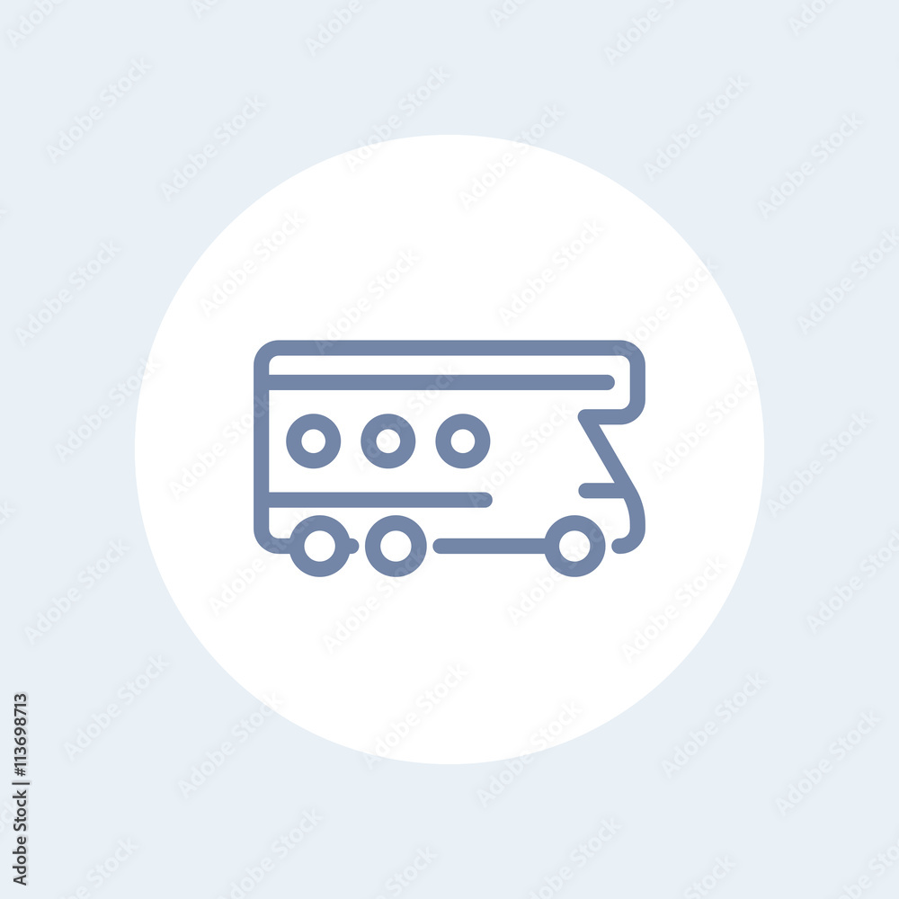 camping van icon, camper, camping vehicle vector sign, line icon isolated on white, vector illustration
