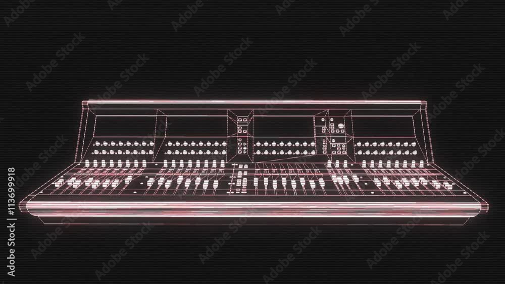 Sound Control Console Wireframe Hologram in Motion.
Sound Control Console Wireframe Hologram in Motion.