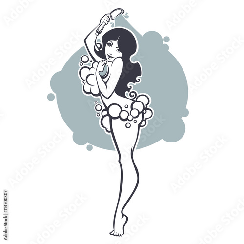 time for me, vector image of beautiful woman taking shower